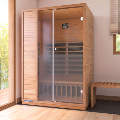 Lifesmart 2 Person Infrared Sauna w/ 5 Heaters, Natural Light Wood (For Parts)