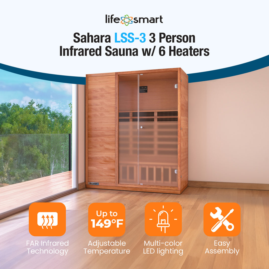 Lifesmart Sahara 3 Person Infrared Sauna w/ 6 Heaters, LSS-3, Natural Light Wood