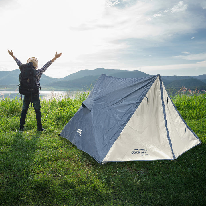 CLAM Quick-Set Apex 8 x 8 Ft Portable Outdoor A-Frame Hiking Camping Tent, Blue