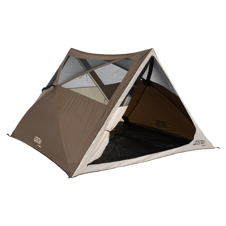 CLAM Quick-Set Apex 8 x 8 Ft Portable Outdoor A-Frame Hiking Camping Tent, Brown