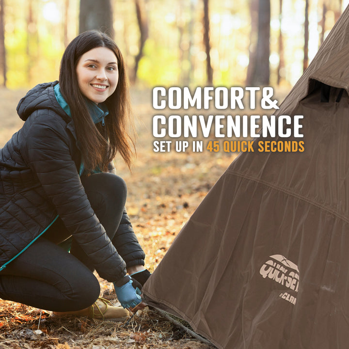 CLAM Quick-Set Apex 8 x 8 Ft Portable Outdoor A-Frame Hiking Camping Tent, Brown