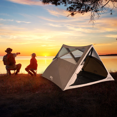 CLAM Quick-Set Apex 8 x 8 Ft Portable Outdoor A-Frame Hiking Camping Tent, Brown - VMInnovations