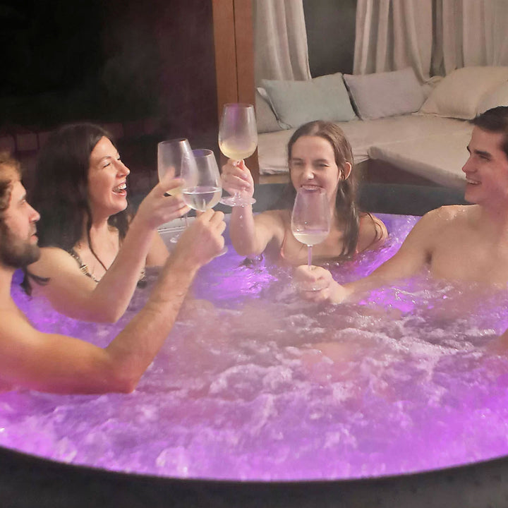 MSpa Round Inflatable Bubble Spa, 4 to 6 Person Hot Tub with LED Lights, Aurora