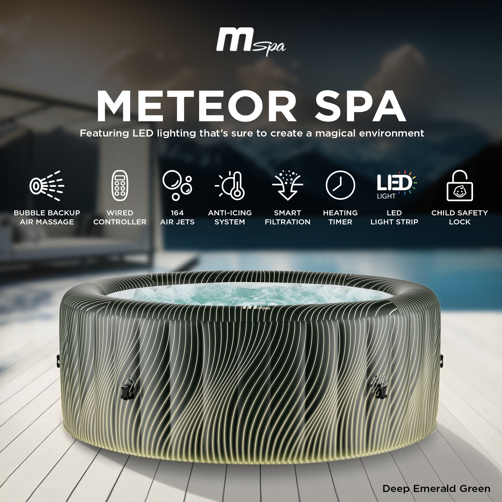 MSpa Round Inflatable Spa, 4 to 6 Person Hot Tub w/ LED & Energy Efficient Cover - VMInnovations