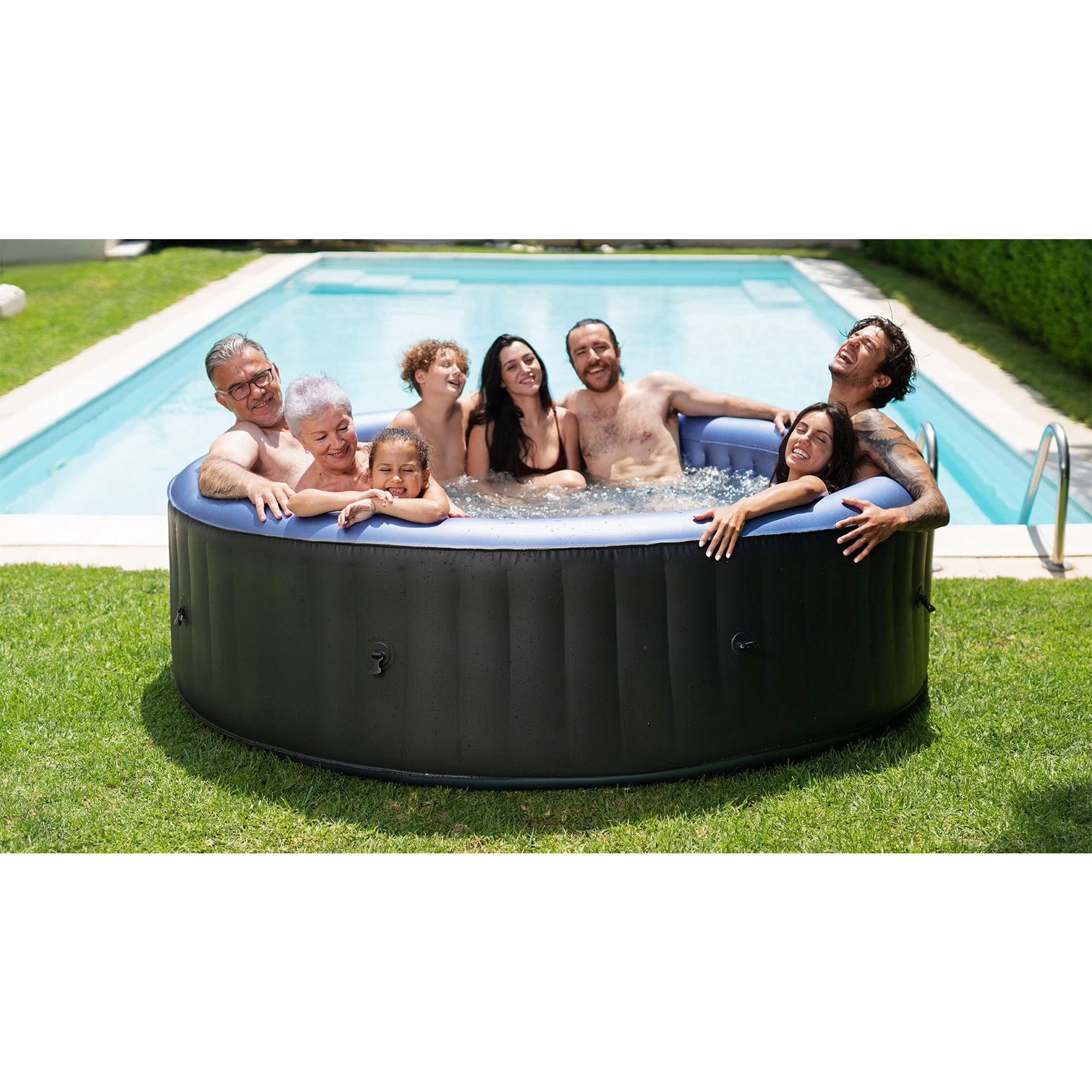 MSpa Round Inflatable Bubble Massage Spa, 4 to 6 Person Outdoor Hot Tub, Bergen - VMInnovations