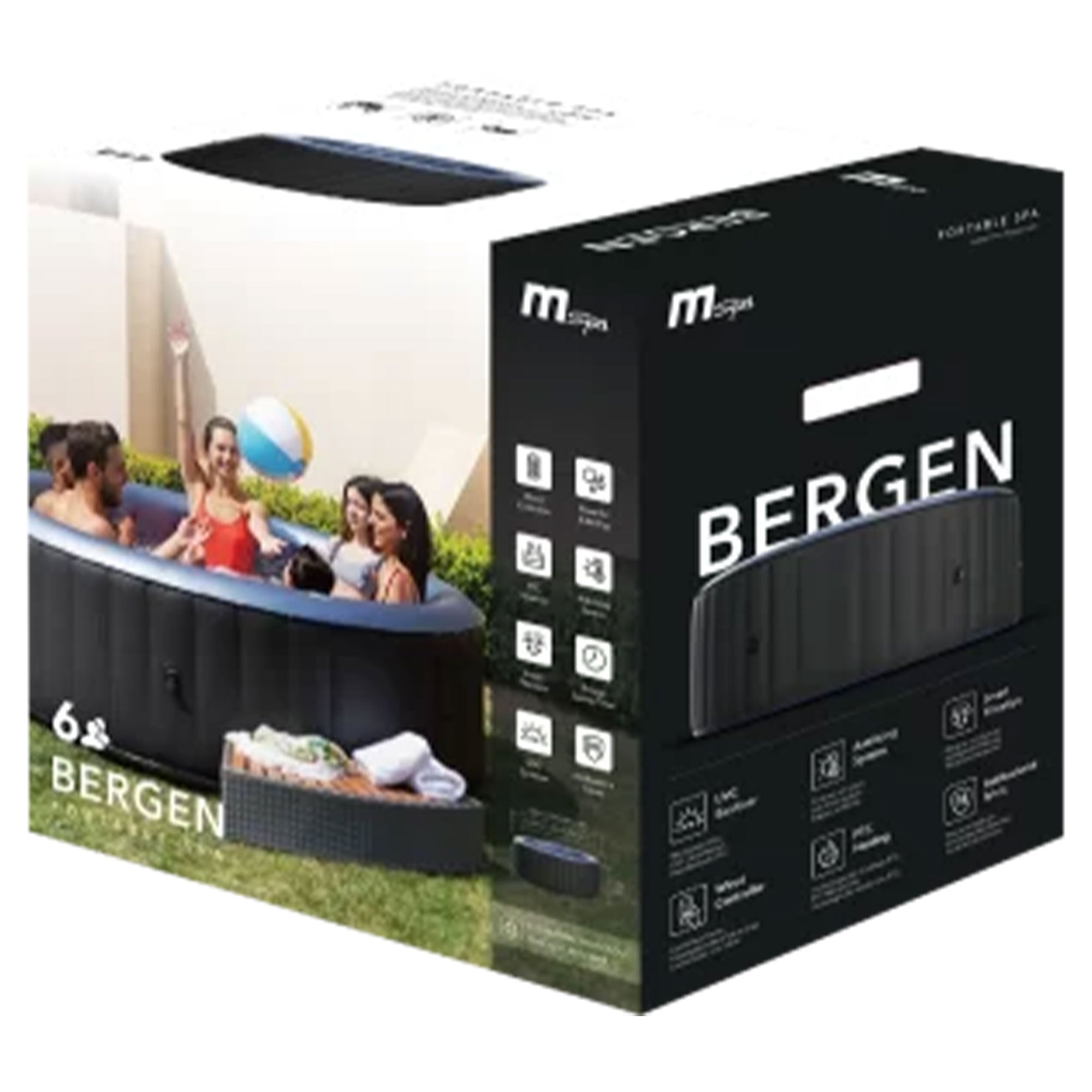 MSpa Round Inflatable Bubble Massage Spa, 4 to 6 Person Outdoor Hot Tub, Bergen - VMInnovations