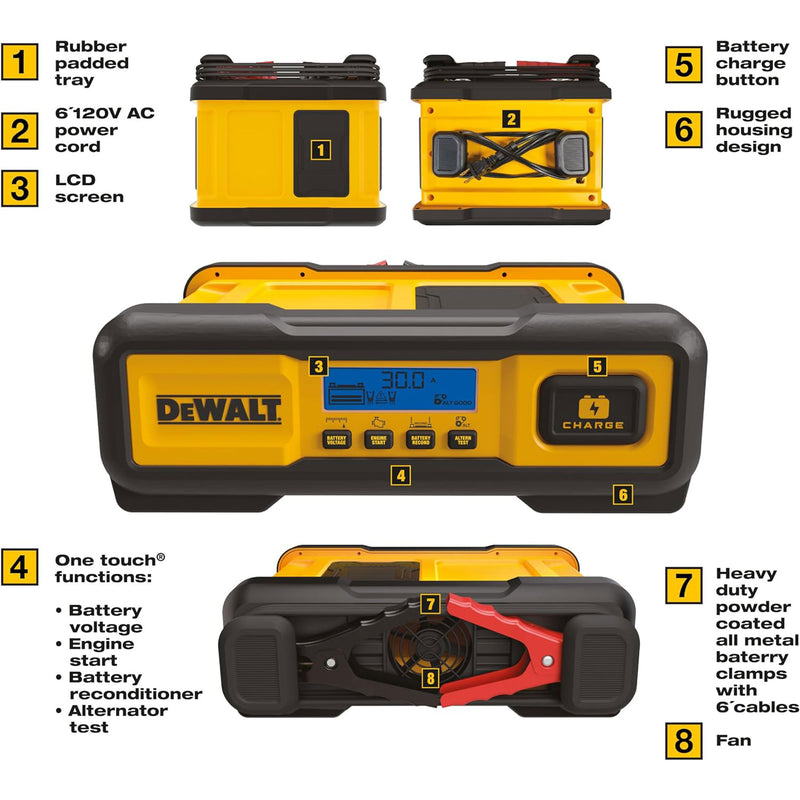 DEWALT Automotive or Marine Battery Charger, Maintainer with LCD Screen, 30 Amps