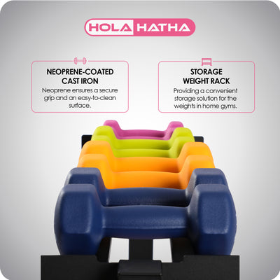 HolaHatha 146 Pound Neoprene Dumbbell Strength Training Weight Set with Rack