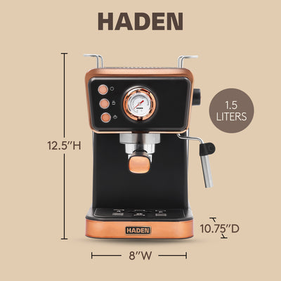 Haden Barista Espresso Machine 20-Bar Espresso Maker, Black & Copper (Open Box) - VMInnovations