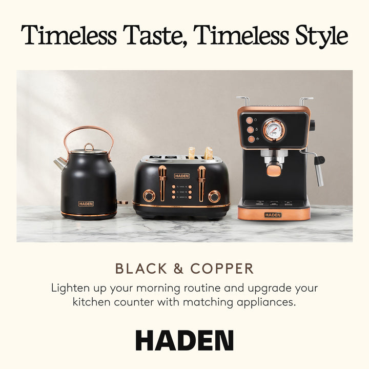 Haden Barista Brew Espresso Coffee Machine 20-Bar Espresso Maker, Black & Copper
