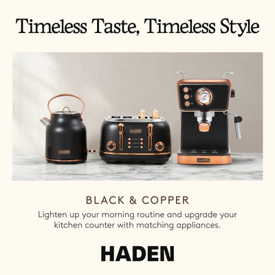 Haden Barista Espresso Machine 20-Bar Espresso Maker, Black & Copper (Open Box) - VMInnovations