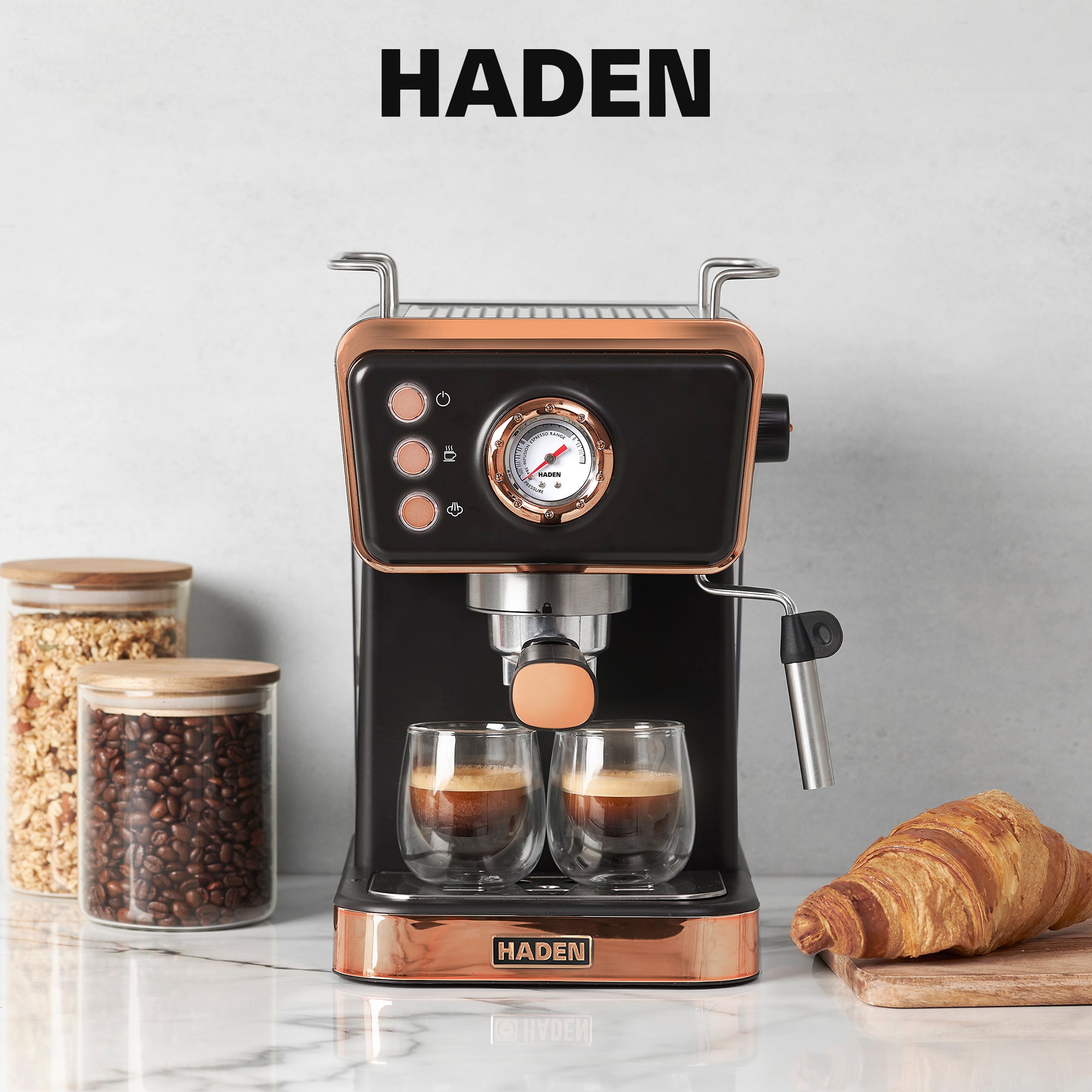 Haden Barista Espresso Machine 20-Bar Espresso Maker, Black & Copper (Open Box) - VMInnovations