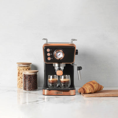 Haden Barista Espresso Machine 20-Bar Espresso Maker, Black & Copper (Open Box)