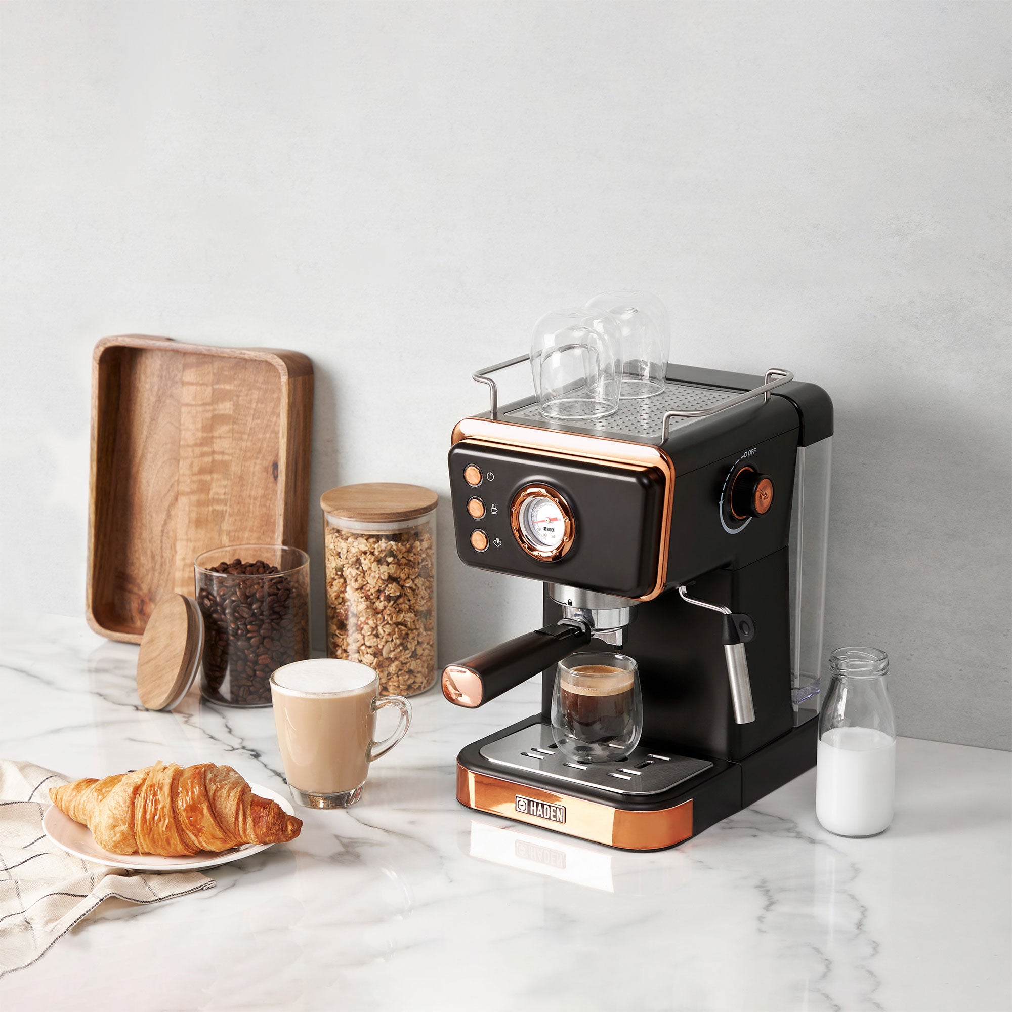 Haden Barista Espresso Machine 20-Bar Espresso Maker, Black & Copper (Open Box) - VMInnovations