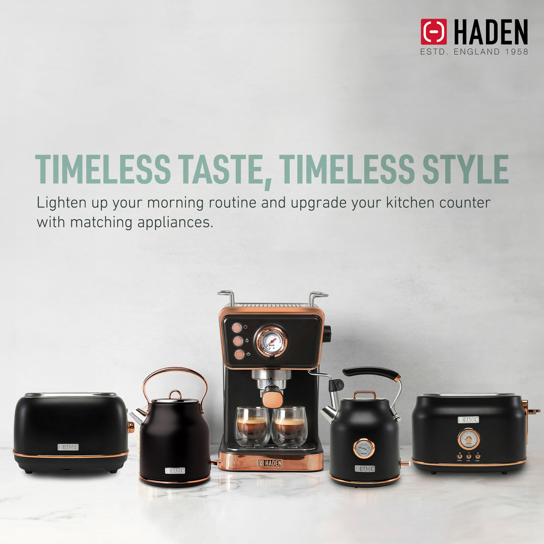 Haden Barista Brew Espresso Machine 20-Bar Espresso Maker, Black & Copper (Used) - VMInnovations