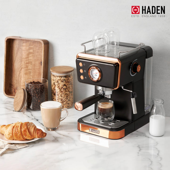 Haden Barista Brew Espresso Coffee Machine 20-Bar Espresso Maker, Black & Copper