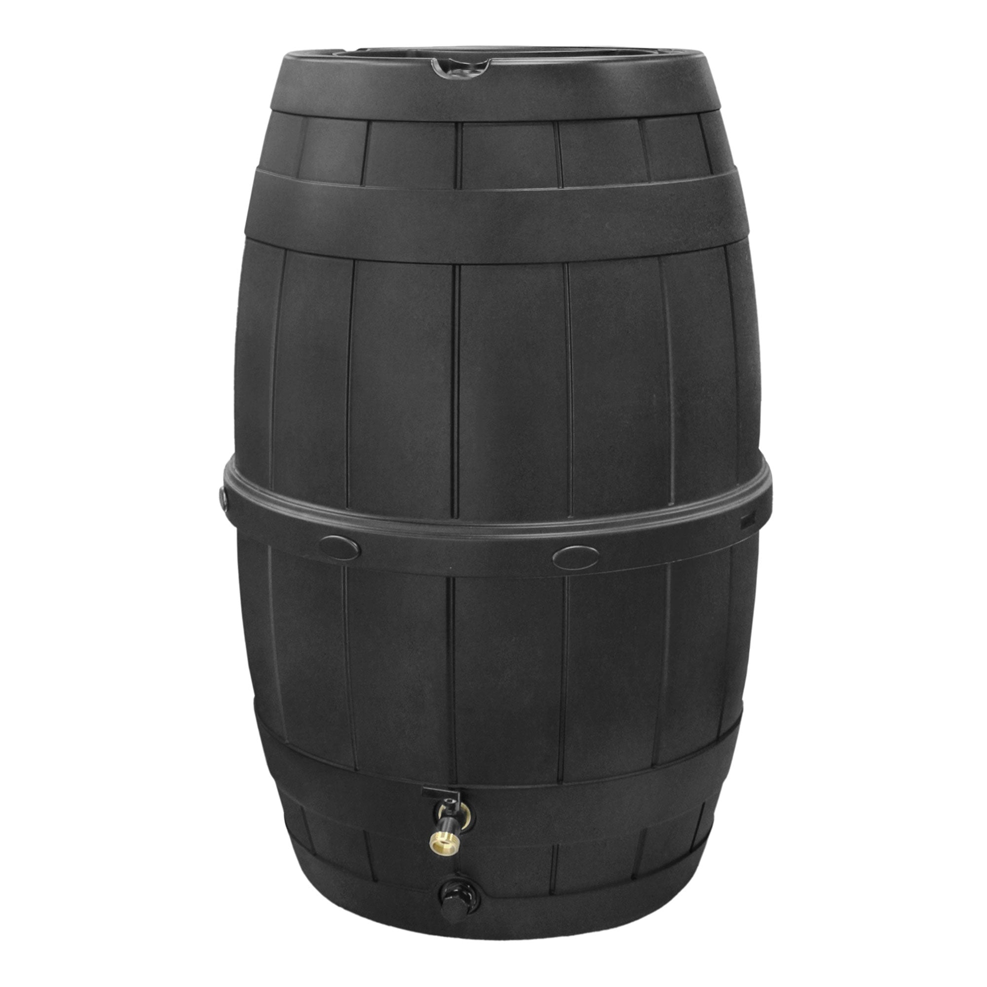 Garden Central Knock Down Rain Barrel w/ Brass Spigot, 39 Gal, Black (Open Box) - VMInnovations