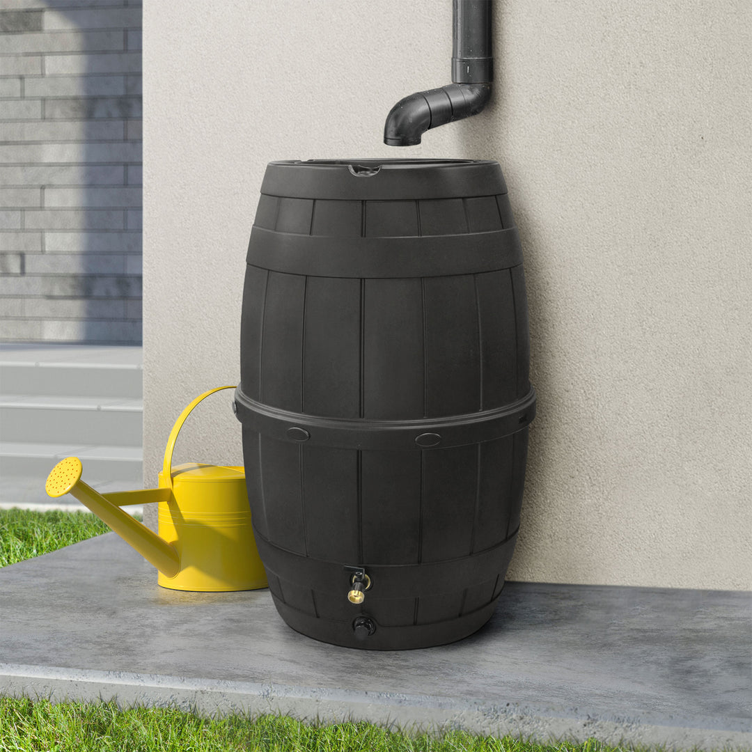 Garden Central Knock Down Rain Barrel w/ Rust Proof Brass Spigot, 39 Gal, Black