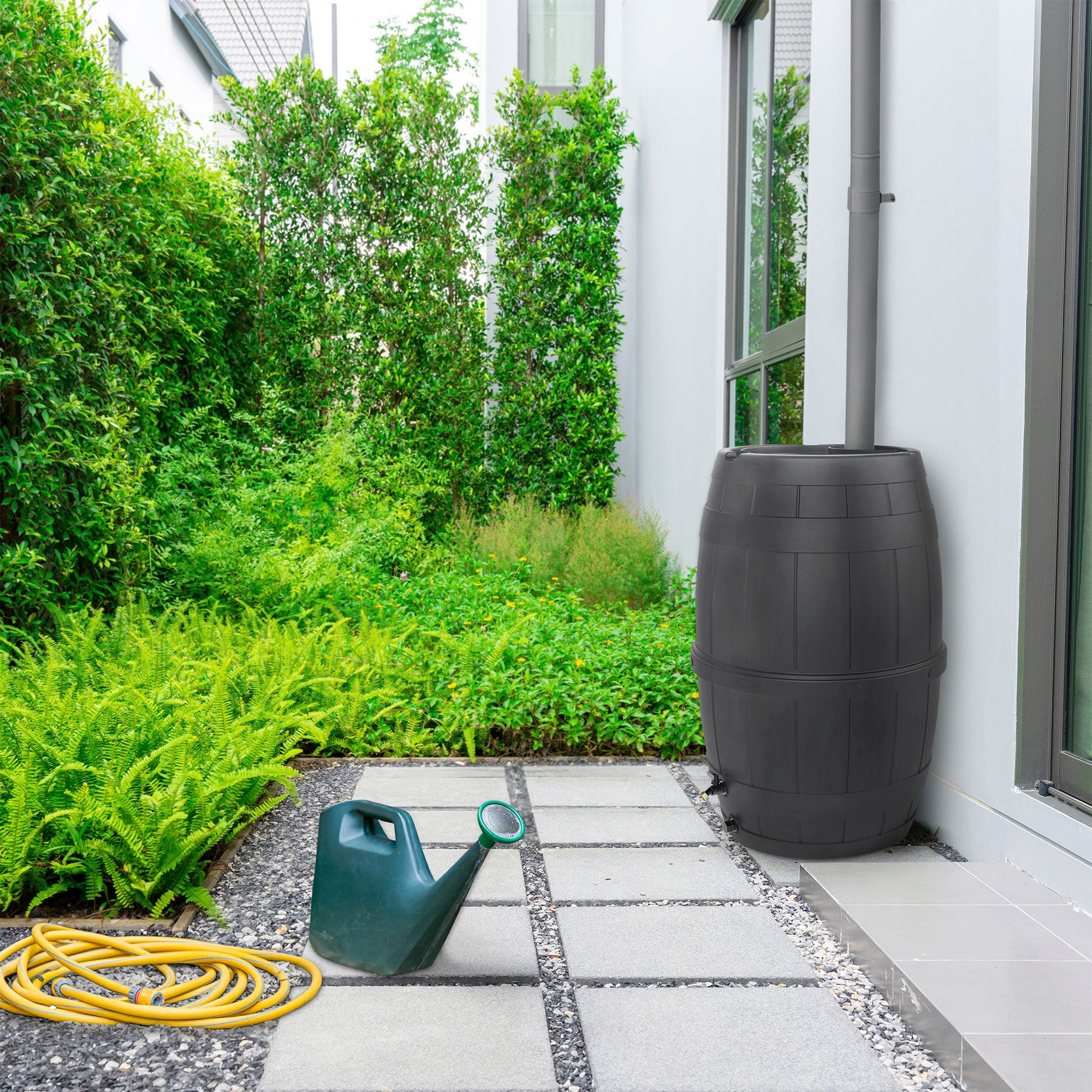 Garden Central Knock Down Rain Barrel w/ Brass Spigot, 39 Gal, Black (Open Box) - VMInnovations
