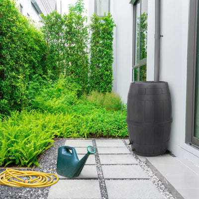 Garden Central Knock Down Rain Barrel w/ Brass Spigot, 39 Gal, Black (Open Box) - VMInnovations
