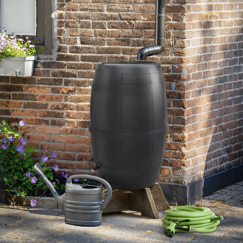 Garden Central Knock Down Rain Barrel w/ Rust Proof Brass Spigot, 39 Gal, Black