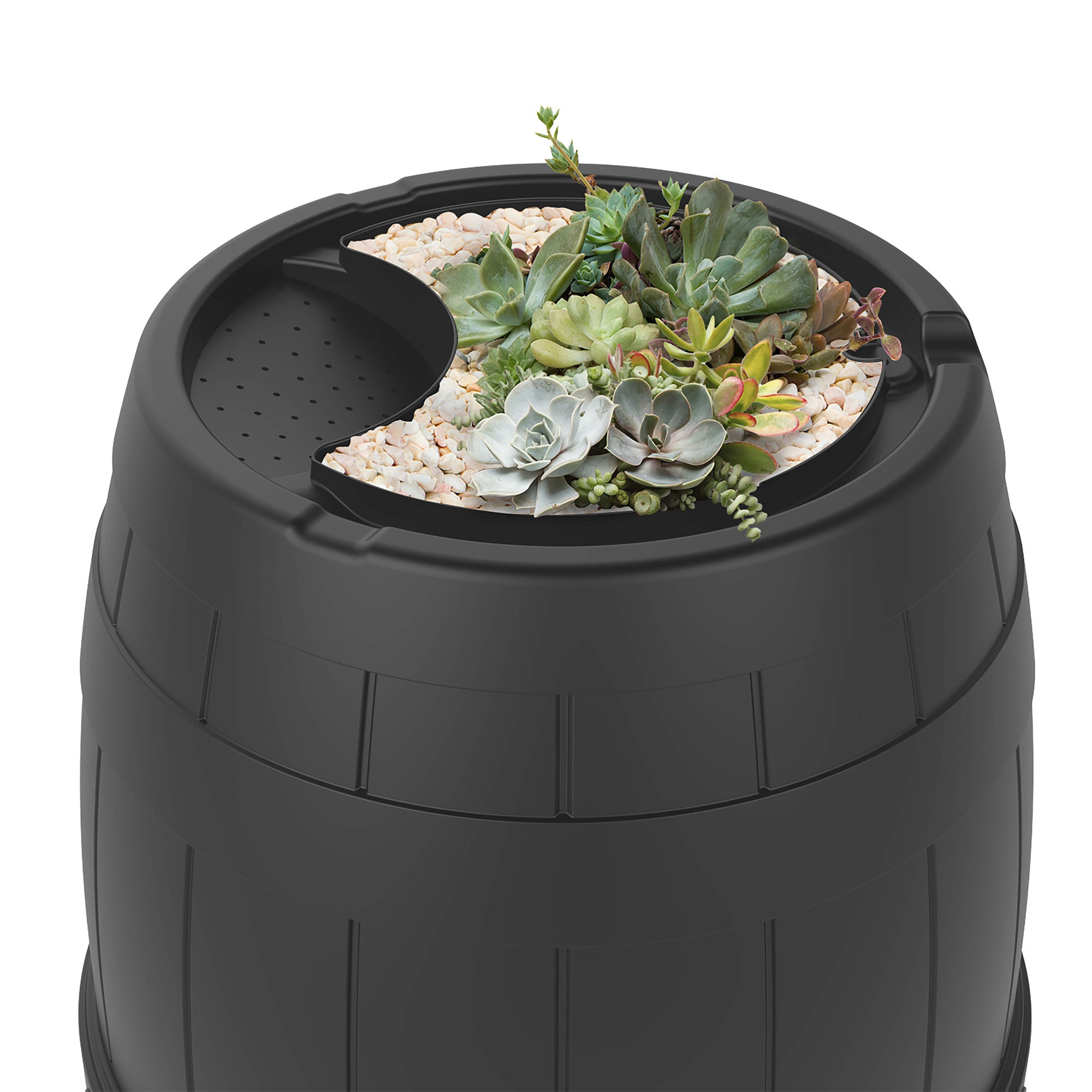 Garden Central Knock Down Rain Barrel w/ Brass Spigot, 39 Gal, Black (Open Box) - VMInnovations