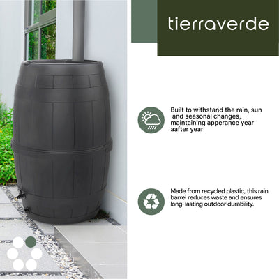 Tierra Verde Knock Down Rain Barrel with Rust Proof Brass Spigot, 39 Gal, Black - VMInnovations