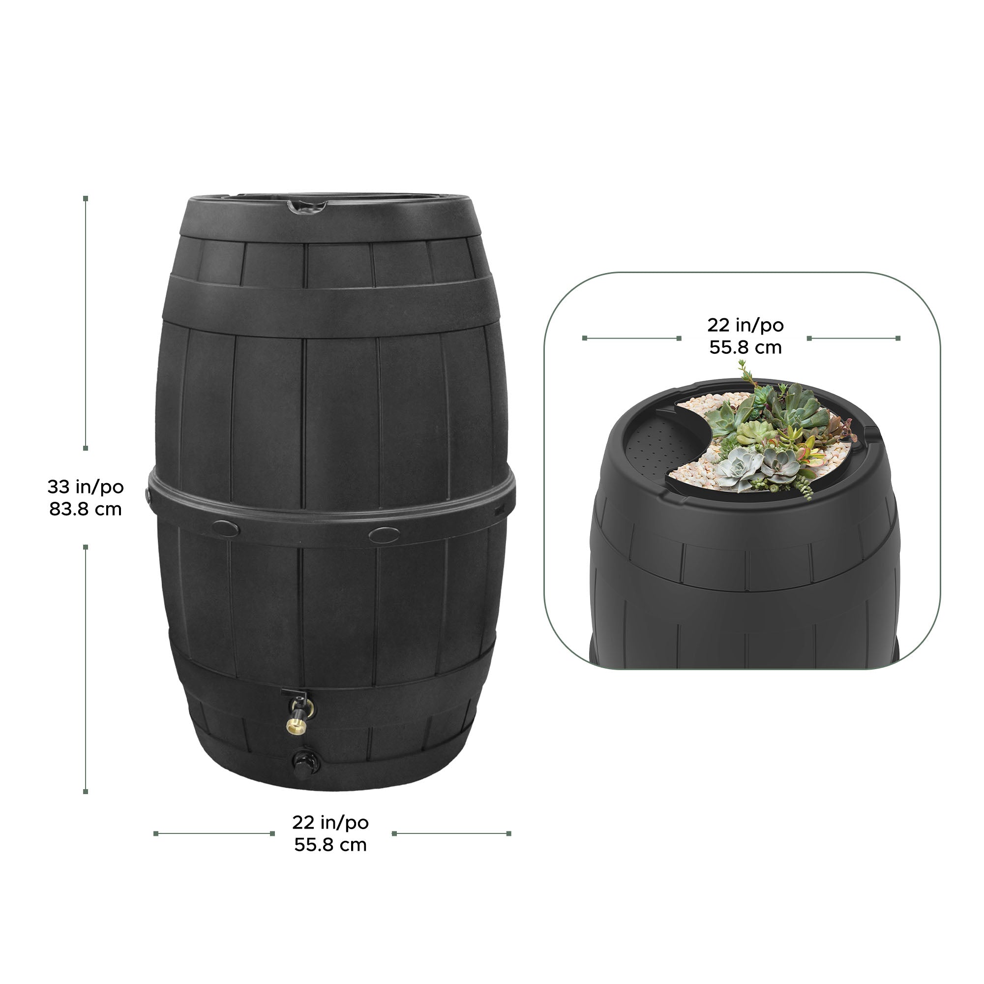 Tierra Verde Knock Down Rain Barrel with Rust Proof Brass Spigot, 39 Gal, Black - VMInnovations