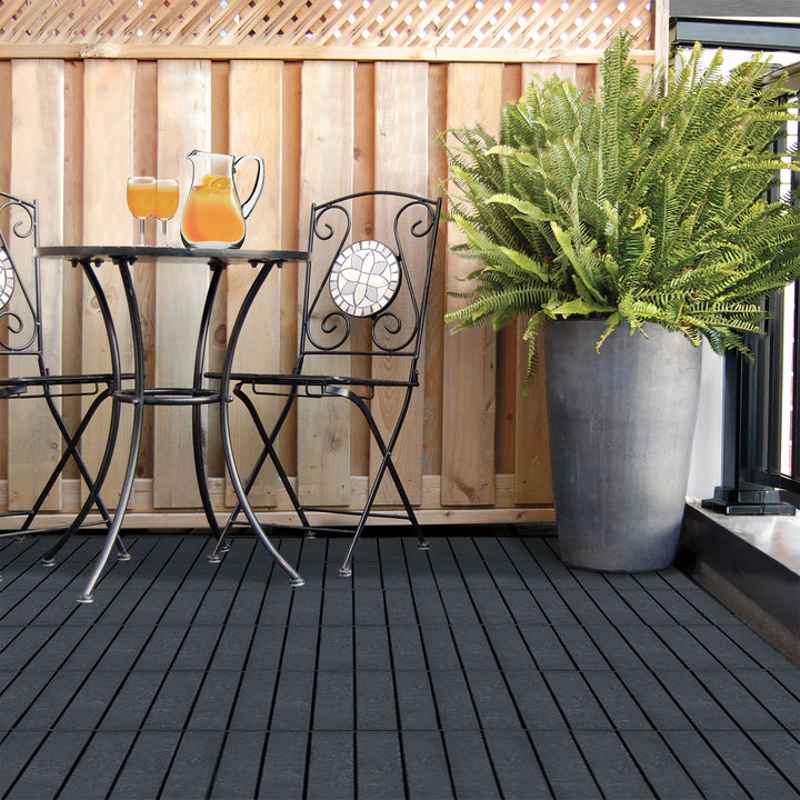 EcoTrend 12"x12" Interlocking Outdoor Balcony Deck Tiles, 24-Pack, Slate Black