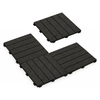 TierraVerde 12x12" Interlocking Outdoor Balcony Deck Tiles, 24-Pack, Slate Black