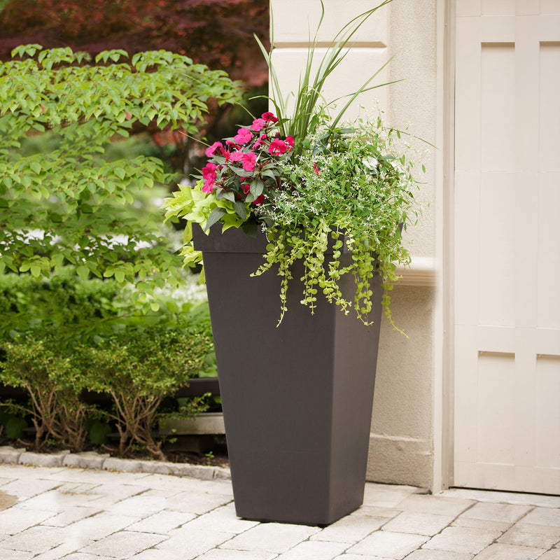 Tierra Verde Self Watering Symphony Square Planter, 15" Wide x 28" Tall, Black