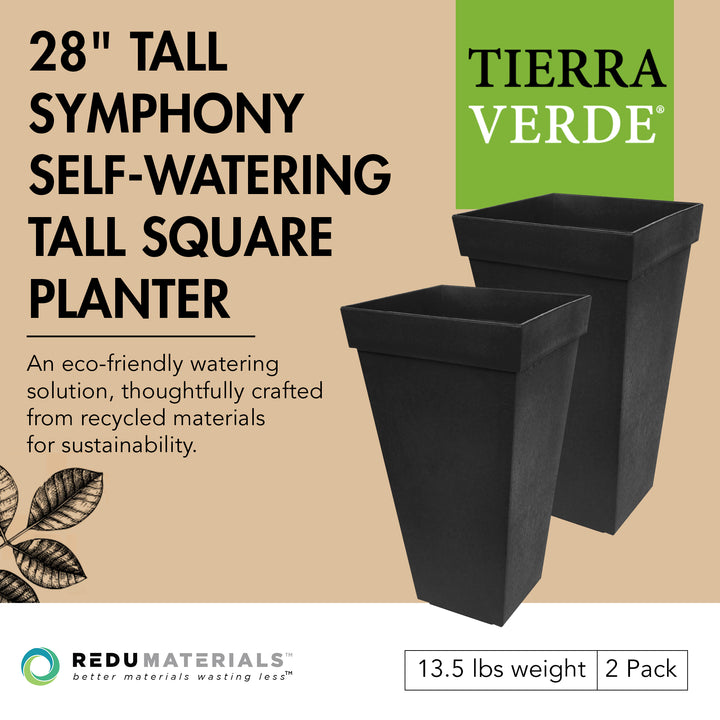 Tierra Verde 2pk Self Watering Planter, Symphony, 15"W x 28"H (Used)