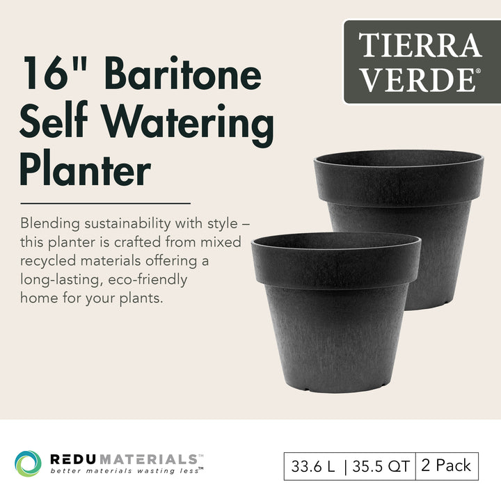 Tierra Verde 2pk Baritone Planter, Self Watering Pot, 18"W x 16"H (Open Box)