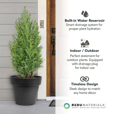 Tierra Verde 2 Pack Baritone Planter, Self Watering Pot, 18"W x 16"H, Black