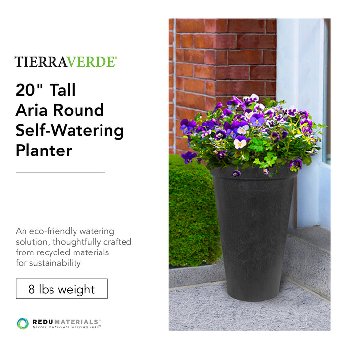 Tierra Verde Aria Indoor Outdoor Self Watering Planter, 12.5"W x 20"H, Black