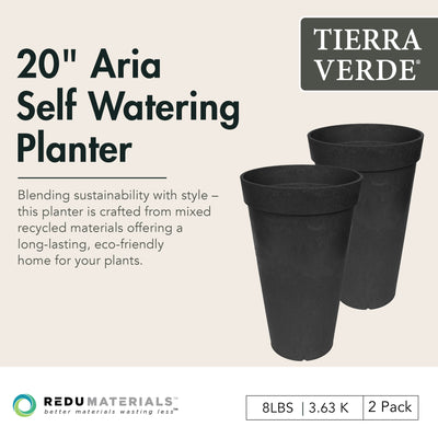 Tierra Verde 2pk Aria Indoor Outdoor Self Watering Planter 12.5"Wx20"H(Open Box) - VMInnovations