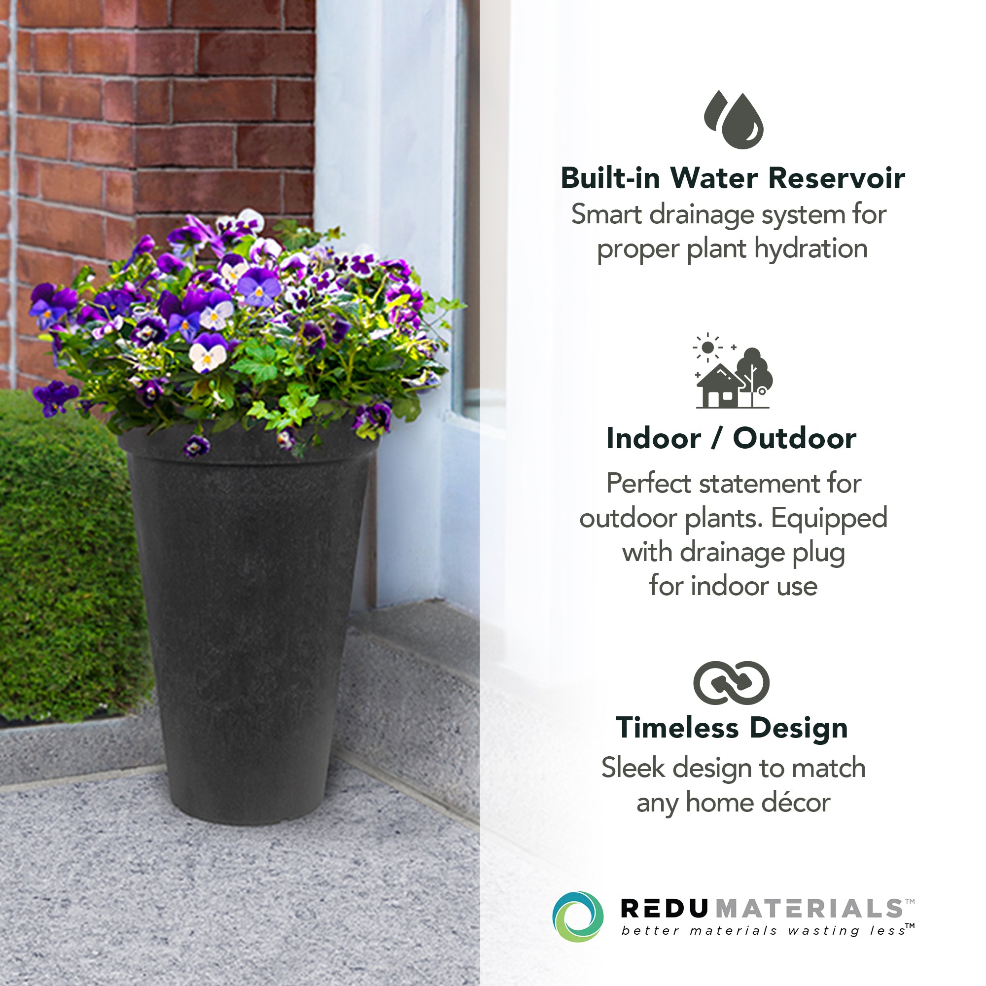 Tierra Verde 2pk Aria Indoor Outdoor Self Watering Planter 12.5"Wx20"H(Open Box) - VMInnovations
