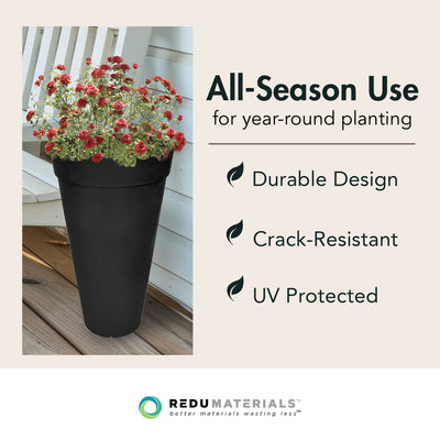 Tierra Verde 2 Pack Aria Round Planter, Self Watering Pot, 15"W x 26"H, Black - VMInnovations