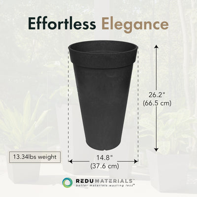 Tierra Verde 2 Pack Aria Round Planter, Self Watering Pot, 15"W x 26"H, Black - VMInnovations