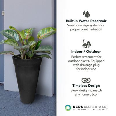 Tierra Verde 2 Pack Aria Round Planter, Self Watering Pot, 15"W x 26"H, Black - VMInnovations