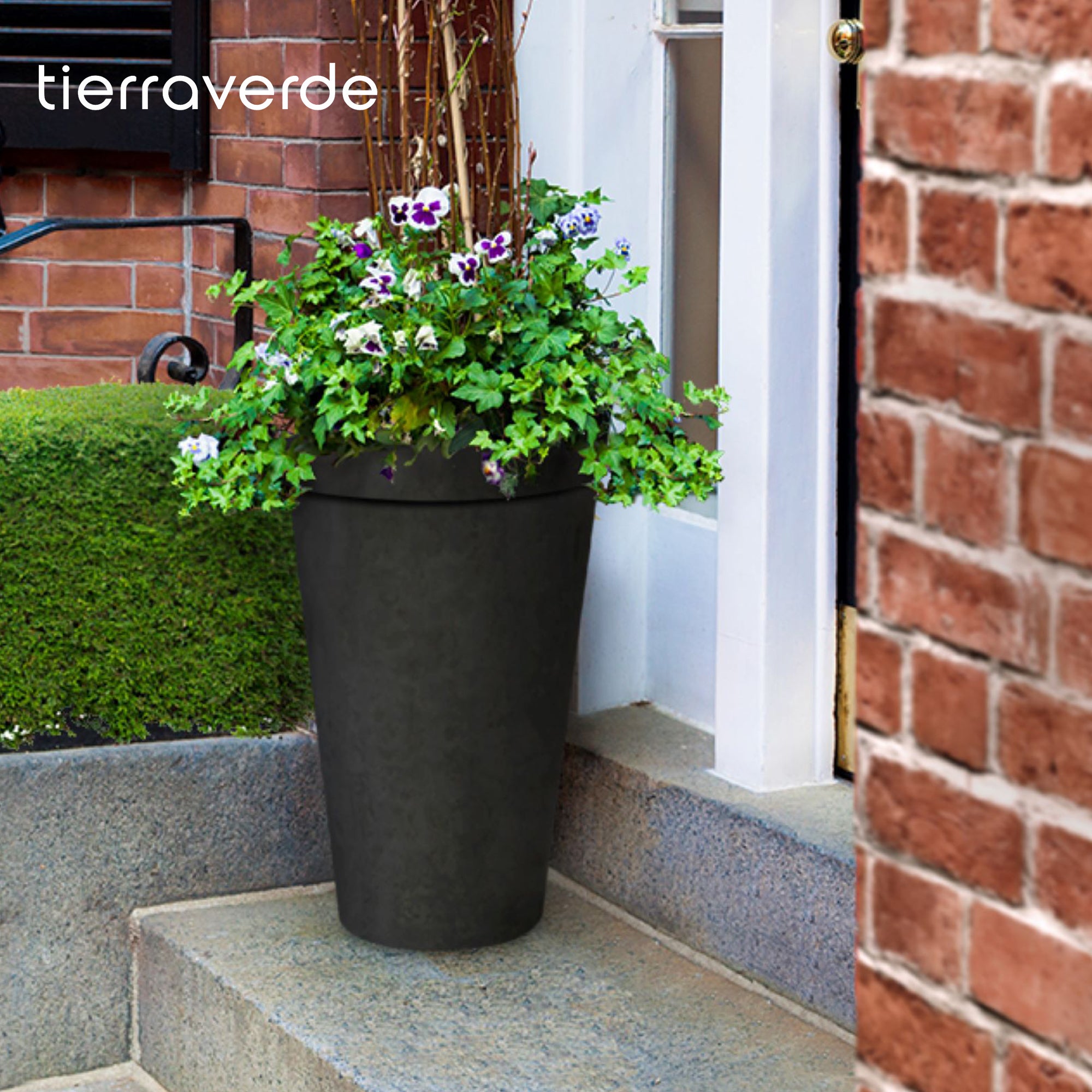 Tierra Verde 2 Pack Aria Round Planter, Self Watering Pot, 15"W x 26"H, Black - VMInnovations