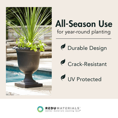 Tierra Verde Self-Watering Urn Planter, Crescendo, 19"W x 23"H (Open Box)