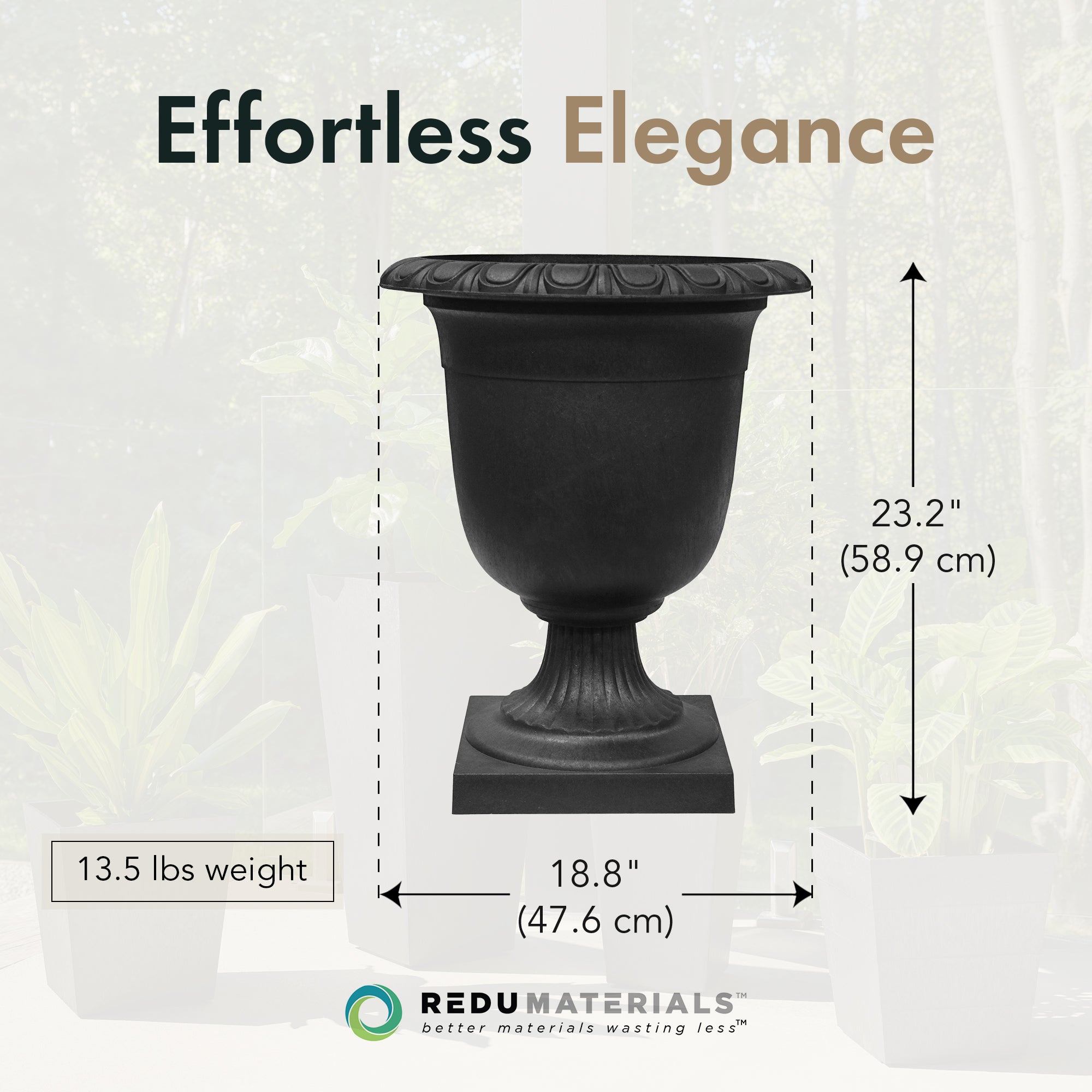 Tierra Verde Self-Watering Urn Planter, Crescendo, 19"W x 23"H (Open Box)