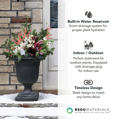 Tierra Verde Self-Watering Indoor Outdoor Urn Planter, Crescendo, 19"W x 23"H - VMInnovations