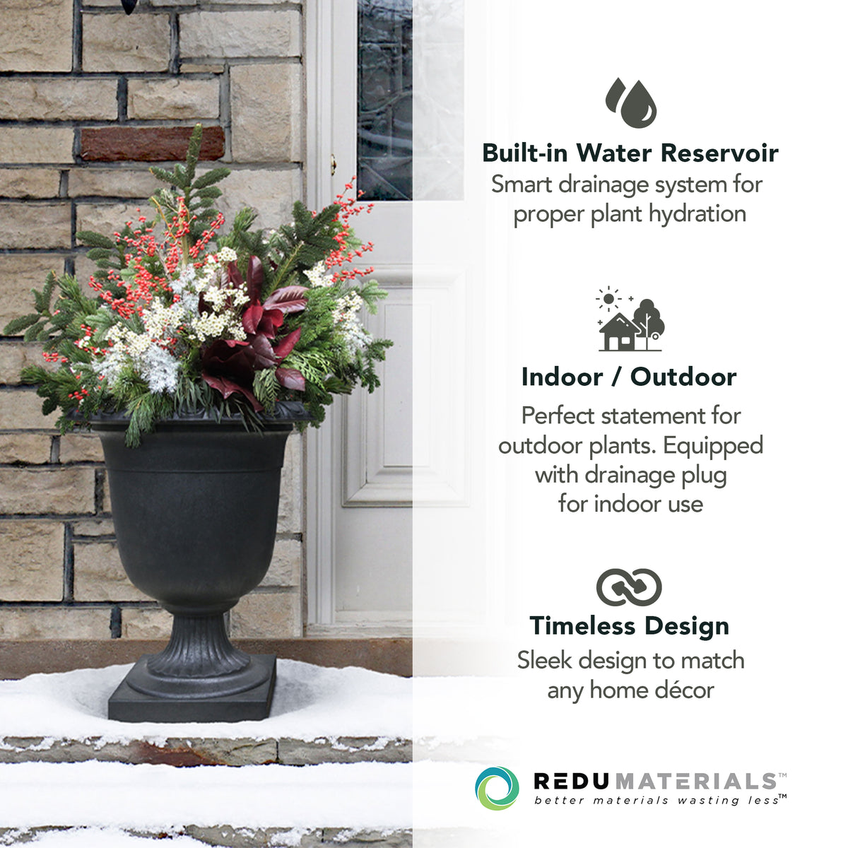 Tierra Verde Self-Watering Urn Planter, Crescendo, 19"W x 23"H (Open Box)