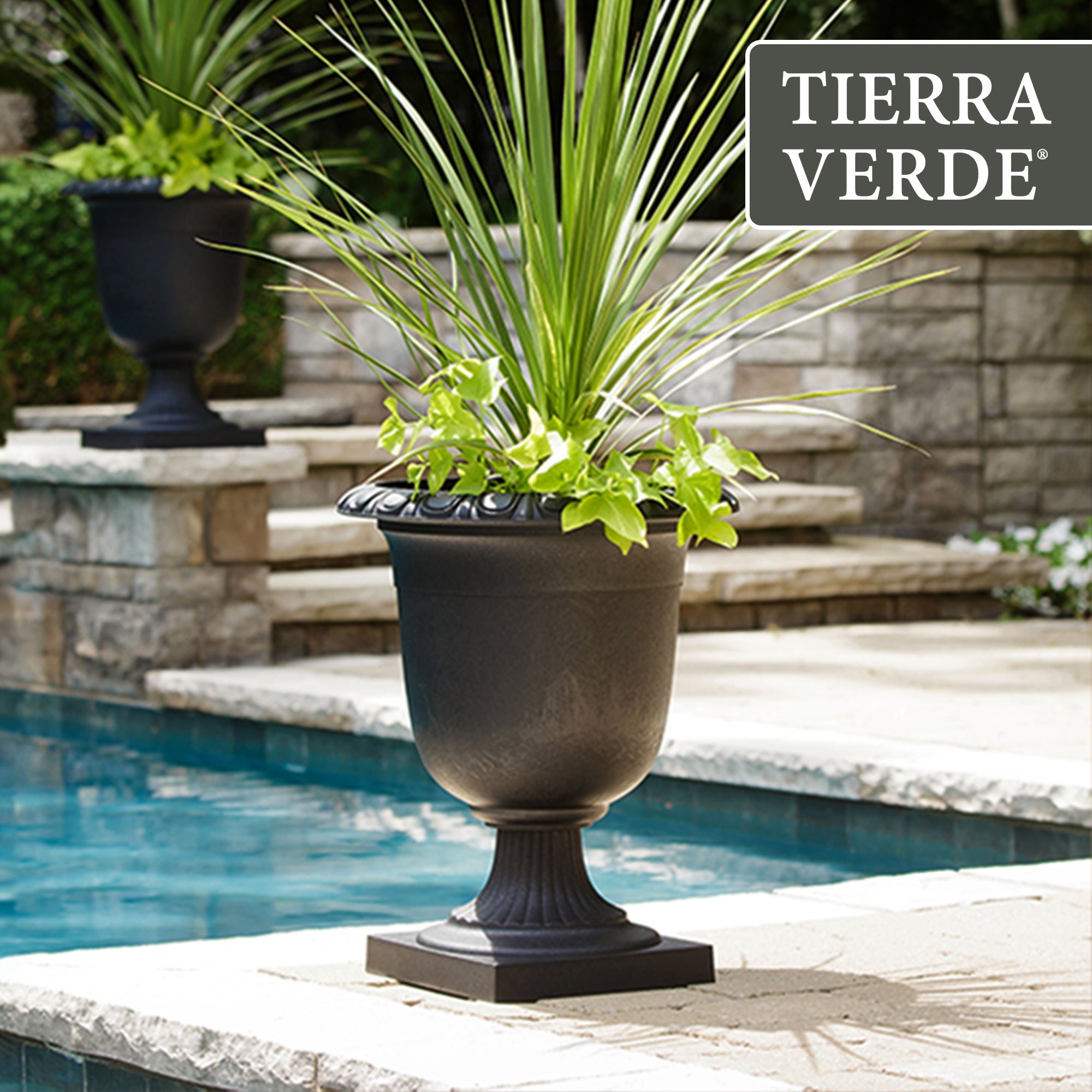 Tierra Verde Self-Watering Urn Planter, Crescendo, 19"W x 23"H (Open Box) - VMInnovations