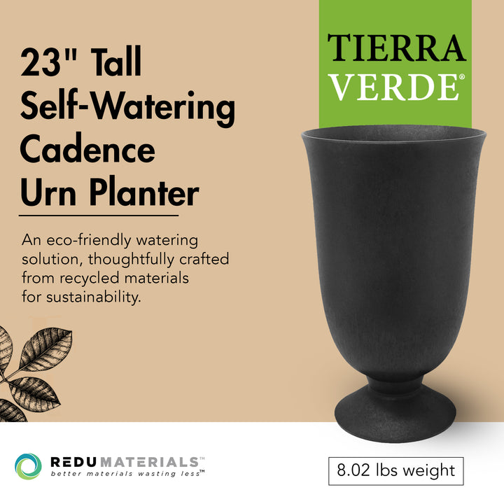 Tierra Verde Indoor Outdoor Self Watering Urn Planter, 14"W x 23"H (Open Box)