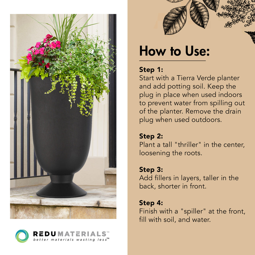 Tierra Verde Indoor Outdoor Self Watering Urn Planter, 14"W x 23"H (Open Box)