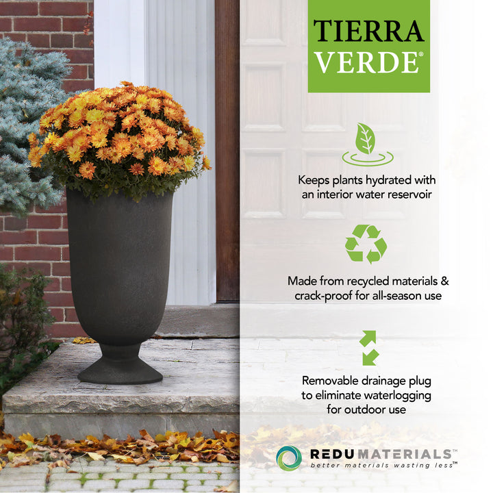 Tierra Verde Indoor Outdoor Self Watering Urn Planter, 14"W x 23"H (Open Box)