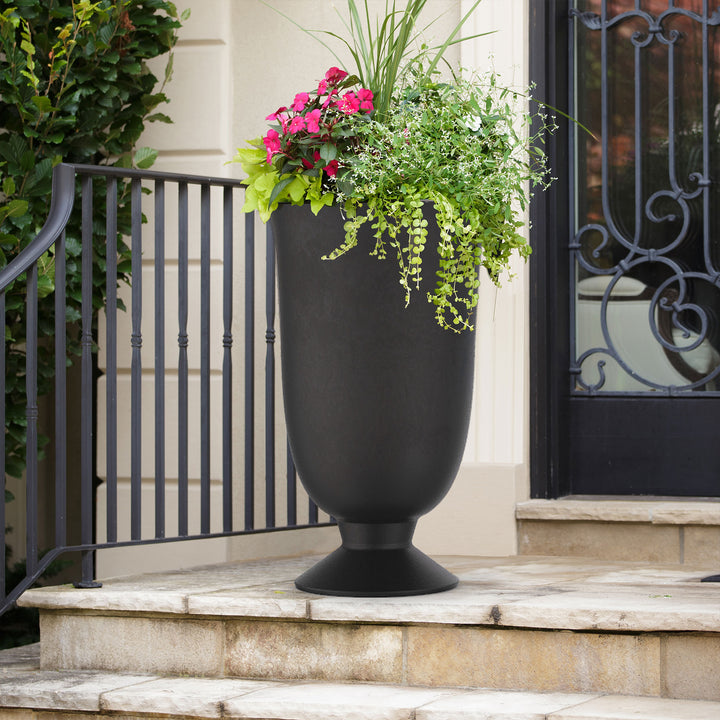 Tierra Verde Indoor Outdoor Self Watering Urn Planter, 14"W x 23"H Black (Used)